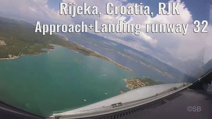 Rijeka airport, Krk Island, Croatia: Visual approach + landing rwy 32. RJK. Airbus Cockpit view. 4k